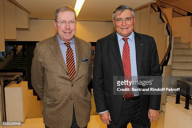 Bernard Stirn, President Opera National of Paris and Jean-Louis Beffa, AROP President pose during the Don Quichotte Ballet Hosted By 'Reve d'Enfants'...