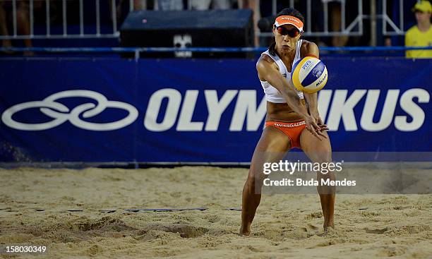 Juliana in action during a beach volleyball match as part of the 6th stage of the season 2012/2013 Circuit Bank of Brazil at Copacabana Beach on...