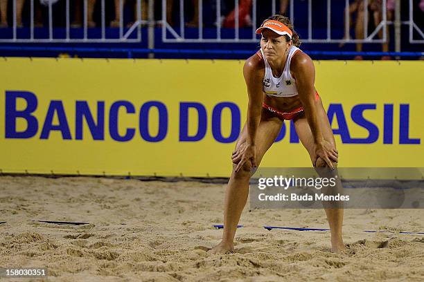 Larissa in action during a beach volleyball match as part of the 6th stage of the season 2012/2013 Circuit Bank of Brazil at Copacabana Beach on...