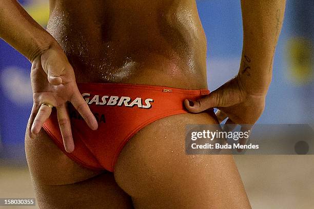 Larissa in action during a beach volleyball match as part of the 6th stage of the season 2012/2013 Circuit Bank of Brazil at Copacabana Beach on...