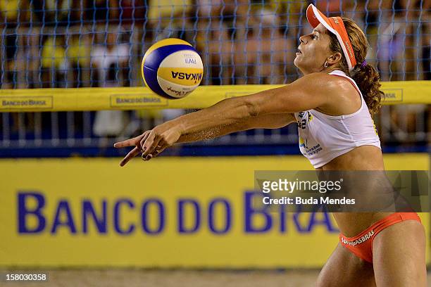 Larissa in action during a beach volleyball match as part of the 6th stage of the season 2012/2013 Circuit Bank of Brazil at Copacabana Beach on...