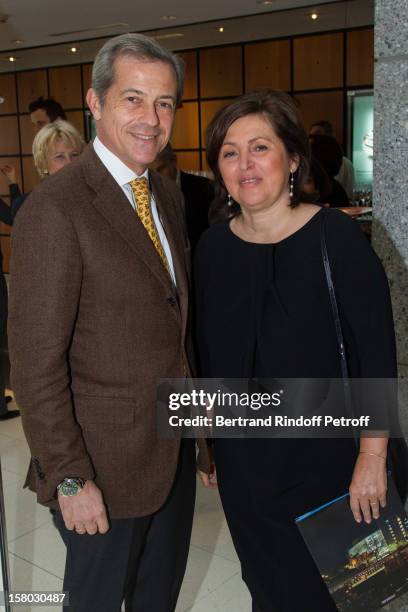 Valerie Bernis and her husband pose before the Don Quichotte Ballet Hosted By 'Reve d'Enfants' Association and AROP at Opera Bastille on December 9,...