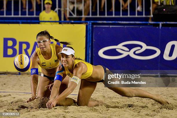 Rebecca and Lili in action during a beach volleyball match as part of the 6th stage of the season 2012/2013 Circuit Bank of Brazil at Copacabana...