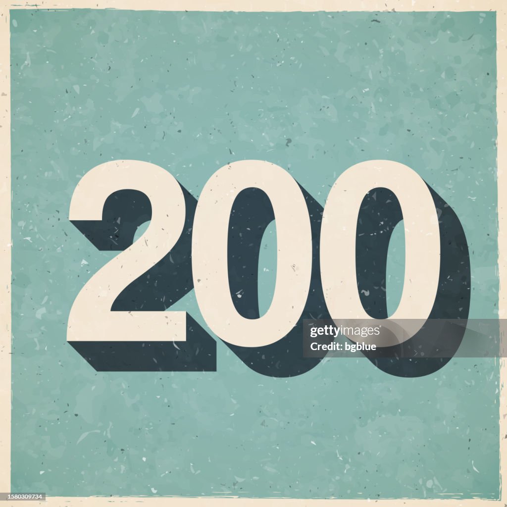 200 - Two hundred. Icon in retro vintage style - Old textured paper