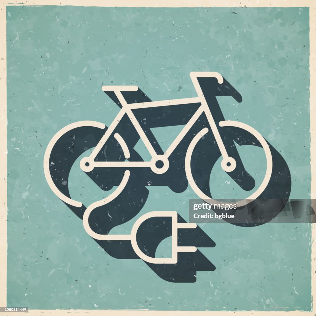 Electric bike with plug. Icon in retro vintage style - Old textured paper