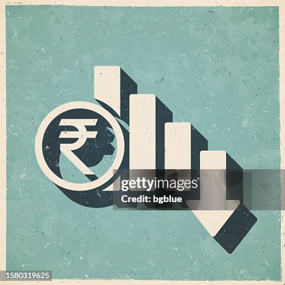 Indian rupee rate decrease. Icon in retro vintage style - Old textured paper Indian rupee rate decrease. Icon in retro vintage style - Old textured paper