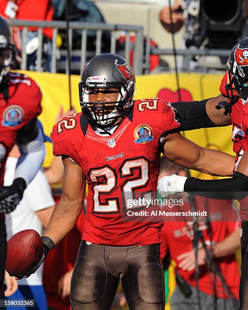 Running back Doug Martin of the Tampa Bay Buccaneers celebrates a touchdown run against the Philadelphia Eagles December 9, 2012 at Raymond James...