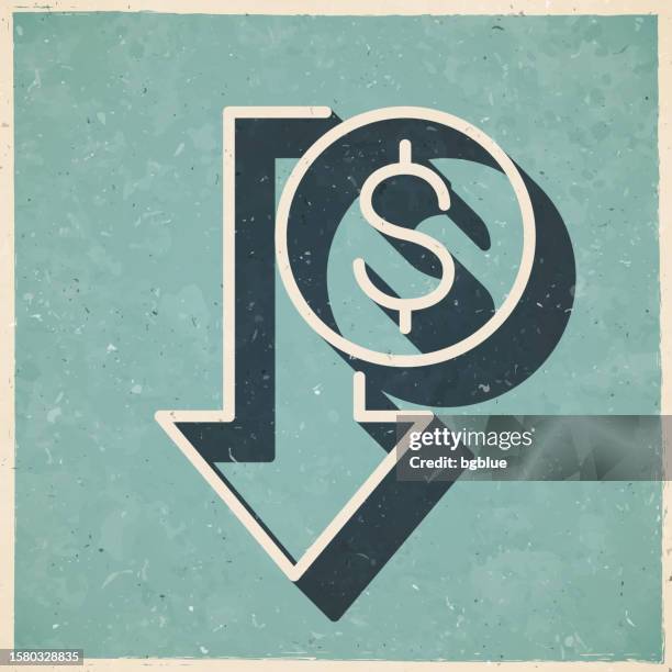 dollar decrease. icon in retro vintage style - old textured paper - ancient bust stock illustrations