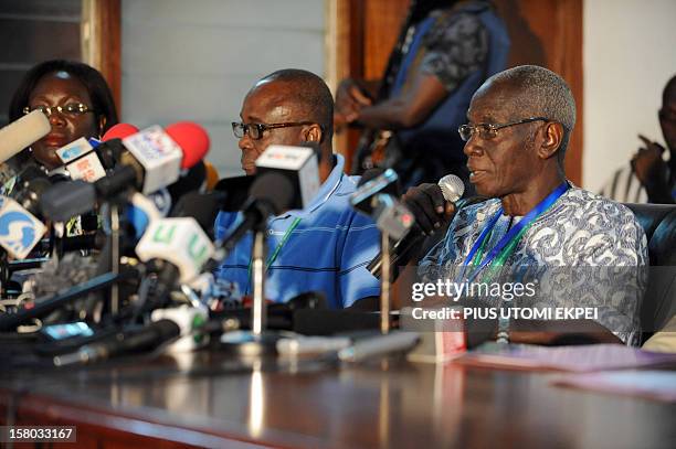 The head of the electoral commission, Kwadwo Afari-Gyan , announces on December 9, 2012 results of the December 7-8 presidential election in Accra....