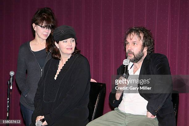 Fran Walsh, Philippa Boyens and Peter Jackson speak after a screening of the new film "The Hobbit" during Ain't It Cool News's Butt-Numb-A-Thon 14 at...