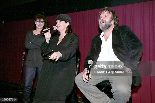 Fran Walsh, Philippa Boyens and Peter Jackson speak after a screening of the new film "The Hobbit" during Ain't It Cool News's Butt-Numb-A-Thon 14 at...