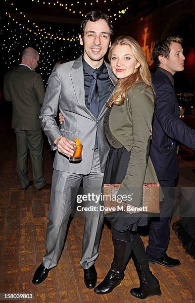 Ralf Little and Natalie Dormer attend an after party celebrating the 24 Hour Musicals Gala Performance at Vinopolis on December 9, 2012 in London,...