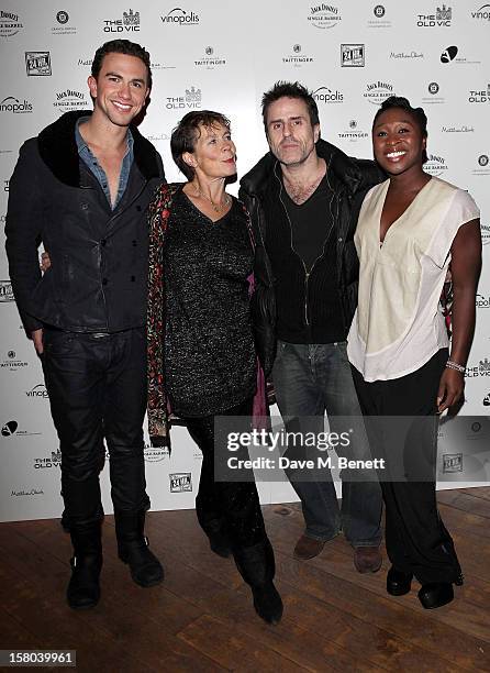 Richard Fleeshman, Celia Imrie, Con O'Neill and Cynthia Erivo attend an after party celebrating the 24 Hour Musicals Gala Performance at Vinopolis on...