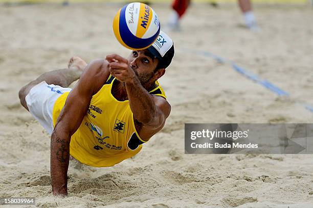 Pedro Solberg in action during a beach volleyball match against the 6th stage of the season 2012/2013 Circuit Bank of Brazil at Copacabana Beach on...