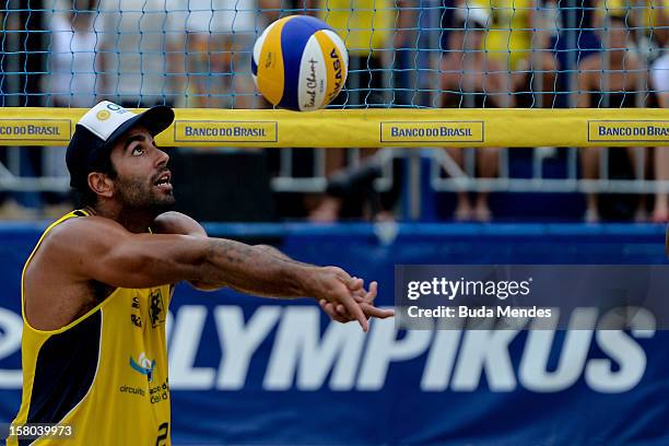 Pedro Solberg in action during a beach volleyball match against the 6th stage of the season 2012/2013 Circuit Bank of Brazil at Copacabana Beach on...