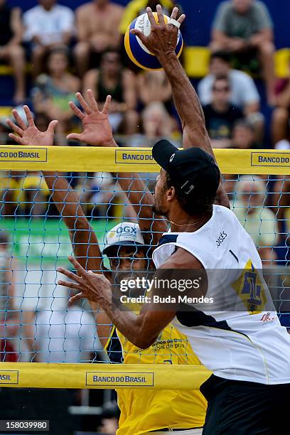 Moises in action during a beach volleyball match against the 6th stage of the season 2012/2013 Circuit Bank of Brazil at Copacabana Beach on December...