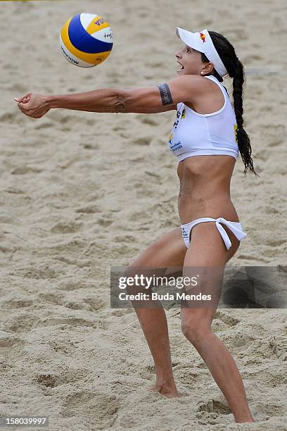 Carolina in action during a beach volleyball match against the 6th stage of the season 2012/2013 Circuit Bank of Brazil at Copacabana Beach on...