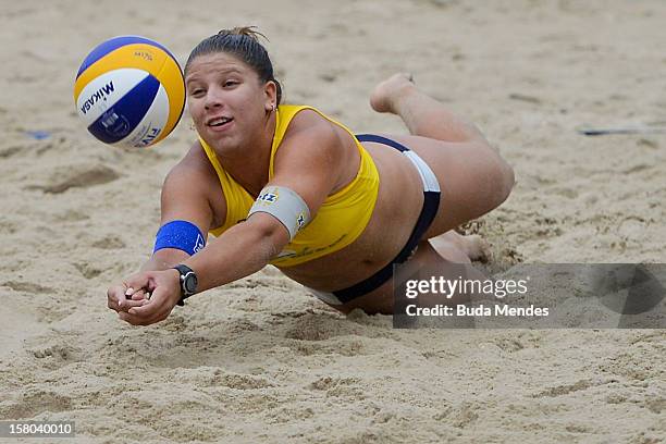 Rebecca in action during a beach volleyball match against the 6th stage of the season 2012/2013 Circuit Bank of Brazil at Copacabana Beach on...