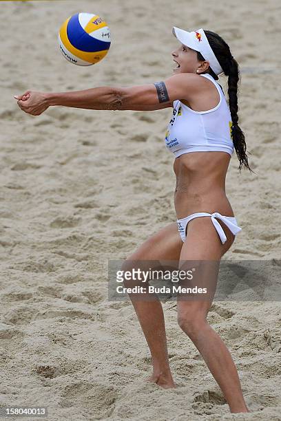 Carolina in action during a beach volleyball match against the 6th stage of the season 2012/2013 Circuit Bank of Brazil at Copacabana Beach on...