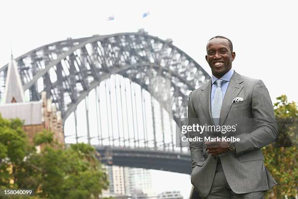 Dwight Yorke poses after a press conference at Museum of Contemporary Art on December 10, 2012 in Sydney, Australia. Manchester United will play an...