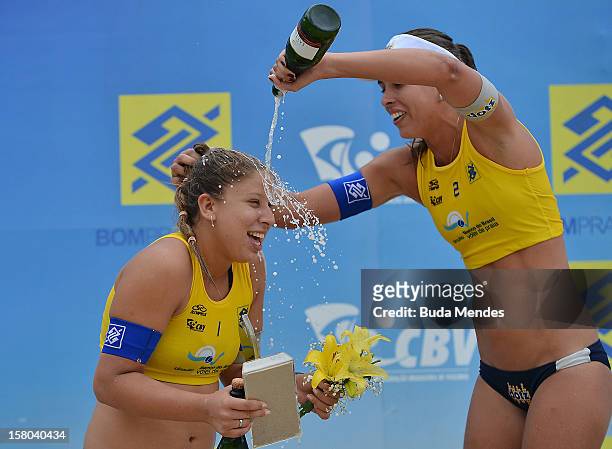 Rebecca/Lili first place, the third place during a beach volleyball match against the 6th stage of the season 2012/2013 Circuit Bank of Brazil at...