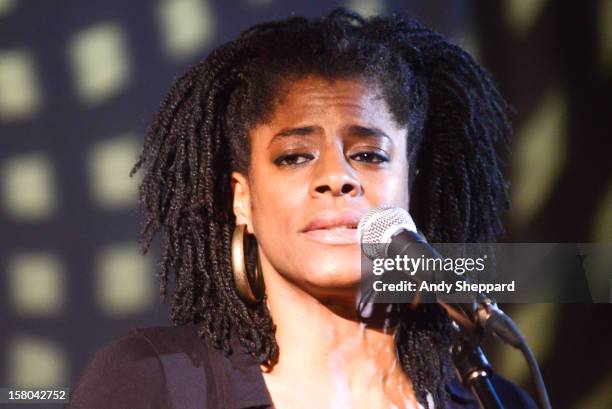 Singer Valerie Etienne performs for the Jazz in the Round 2012 Christmas Special at The Cockpit Theatre on December 9, 2012 in London, England.