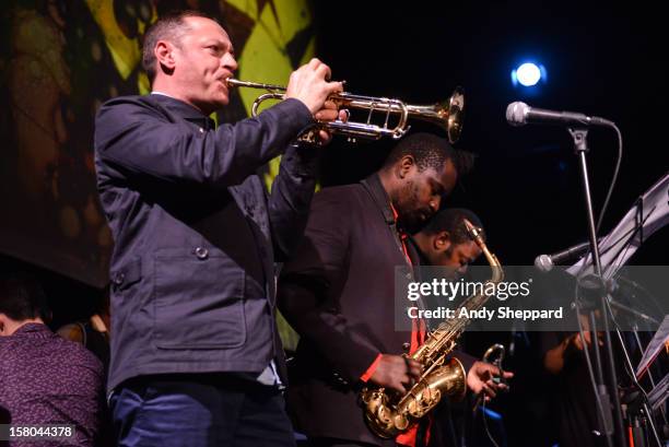Sean Corby, Jason Yarde and Harry Brown perform for the Jazz in the Round 2012 Christmas Special at The Cockpit Theatre on December 9, 2012 in...