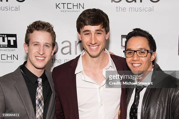 Actors Alex Wyse, Anthony Festa and Justin Gregory Lopez attend "BARE The Musical" Opening Night After Party at Out Hotel on December 9, 2012 in New...