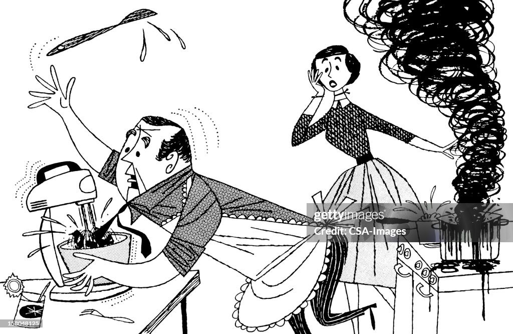 Couple Having Kitchen Disasters