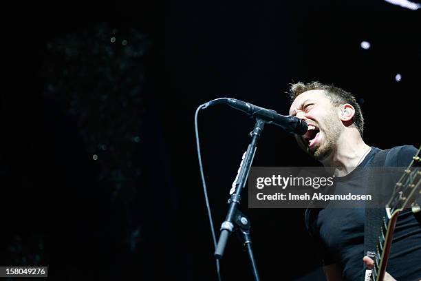 Lead vocalist/guitarist Tim McIlrath of Rise Against performs at the 23rd Annual KROQ Almost Acoustic Christmas at Gibson Amphitheatre on December 8,...