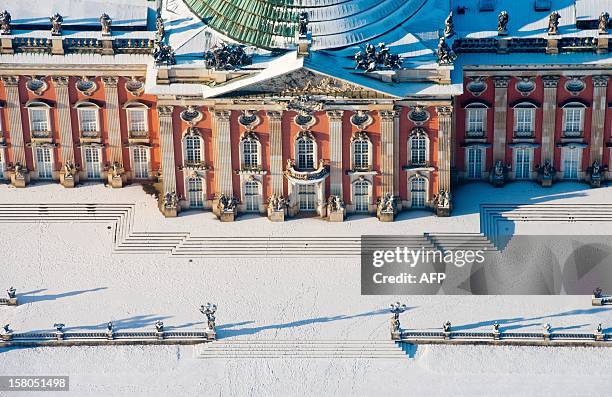 Aerial view taken on December 7, 2012 shows the Neues Palais at the park of Sanssouci Palace in Potsdam, eastern Germany. AFP PHOTO / PATRICK PLEUL...