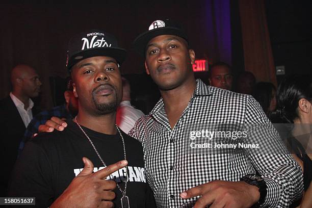 Memphis Bleek and Richard McLeod attend the D'USSE cognac launch party at LIV nightclub at Fontainebleau Miami on December 9, 2012 in Miami Beach,...