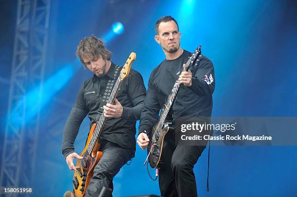 Brian Marshall and Mark Tremonti from Alter Bridge, live onstage at Download Festival 2011, Donington Park, Leicester, June 10, 2011.