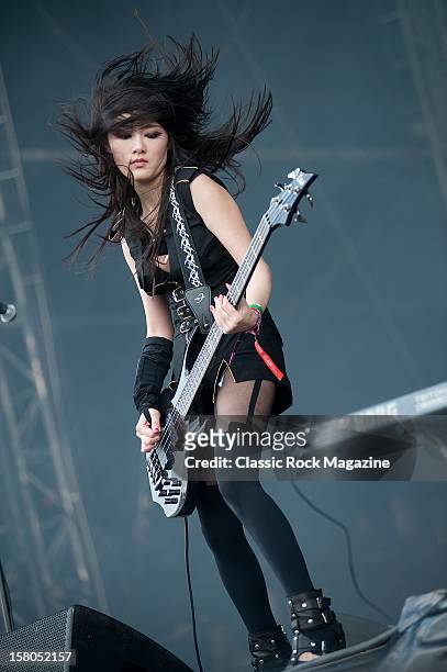 Doris Yeh from Chthonic, live onstage at Download Festival 2011, Donington Park, Leicester, June 11, 2011.