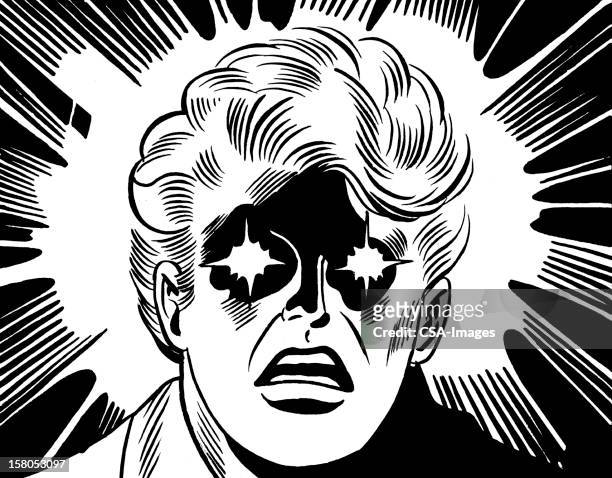 close up of man with stars in his eyes - hypnotist stock illustrations