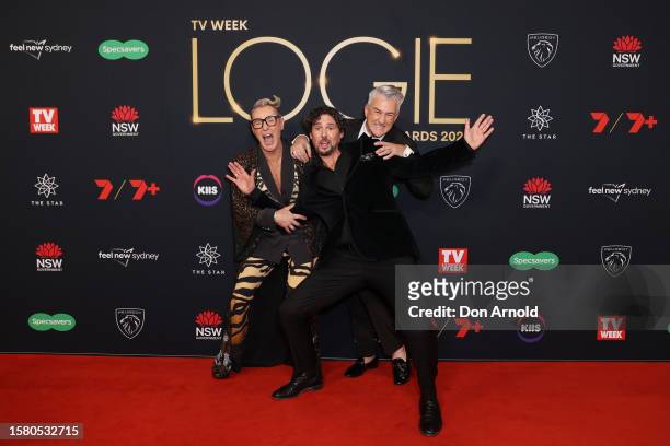 Mitch Edwards, Colin Fassnidge and Mark McKie attend the 63rd TV WEEK Logie Awards at The Star, Sydney on July 30, 2023 in Sydney, Australia.