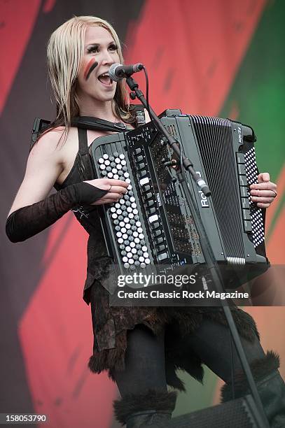 Netta Skog from Turisas, live onstage at Download Festival 2011, Donington Park, Leicester, June 12, 2011.