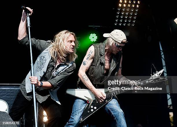 Michael Voss and Michael Schenker of the Michael Schenker Group performing live onstage at High Voltage Festival on July 24, 2011 in London.