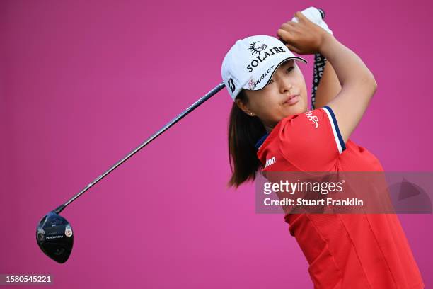 Jin Young Ko of South Korea tees off on the 1st hole during the Final Round of the Amundi Evian Championship at Evian Resort Golf Club on July 30,...