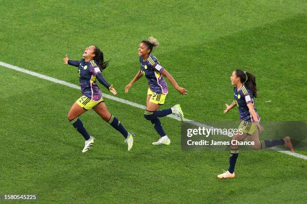 Manuela Vanegas of Colombia celebrates after scoring her team's second goal during the FIFA Women's World Cup Australia & New Zealand 2023 Group H...