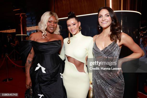 Flex Mami, Brittany Hockley and Laura Byrne attend the 63rd TV WEEK Logie Awards at The Star, Sydney on July 30, 2023 in Sydney, Australia.