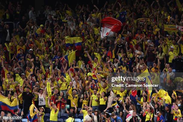 Colombia fans celebrate the team's 2-1 victory in the FIFA Women's World Cup Australia & New Zealand 2023 Group H match between Germany and Colombia...