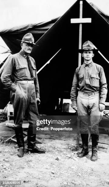 General John Pershing and his aide at the headquarters of the Mexican Punitive Expedition whose goal was the capture of Pancho Villa, at Colonia...