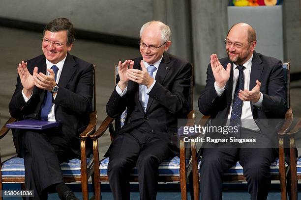 European Commission President Jose Manuel Barroso of Portugal, EU President Herman Van Rompuy of Belgium and European Parliament President Martin...