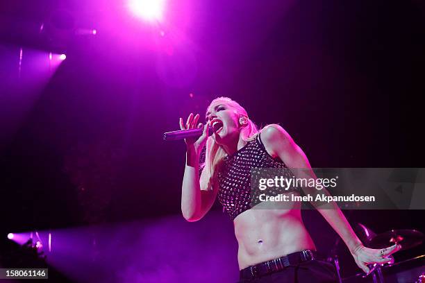 Singer Gwen Stefani of No Doubt performs onstage at the 23rd Annual KROQ Almost Acoustic Christmas at Gibson Amphitheatre on December 9, 2012 in...