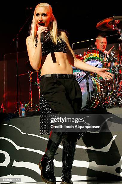 Singer Gwen Stefani of No Doubt performs onstage at the 23rd Annual KROQ Almost Acoustic Christmas at Gibson Amphitheatre on December 9, 2012 in...