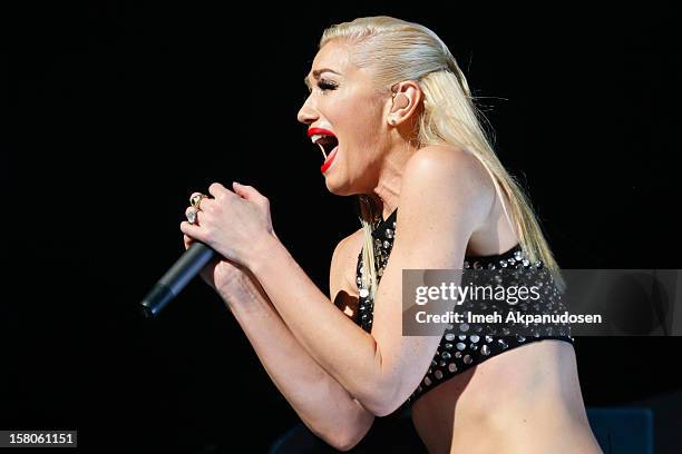 Singer Gwen Stefani of No Doubt performs onstage at the 23rd Annual KROQ Almost Acoustic Christmas at Gibson Amphitheatre on December 9, 2012 in...