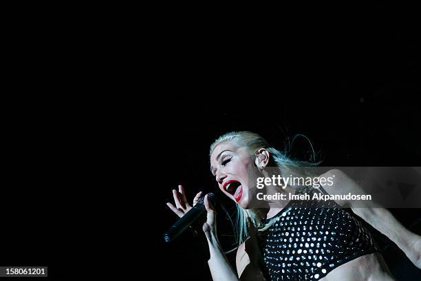 Singer Gwen Stefani of No Doubt performs onstage at the 23rd Annual KROQ Almost Acoustic Christmas at Gibson Amphitheatre on December 9, 2012 in...