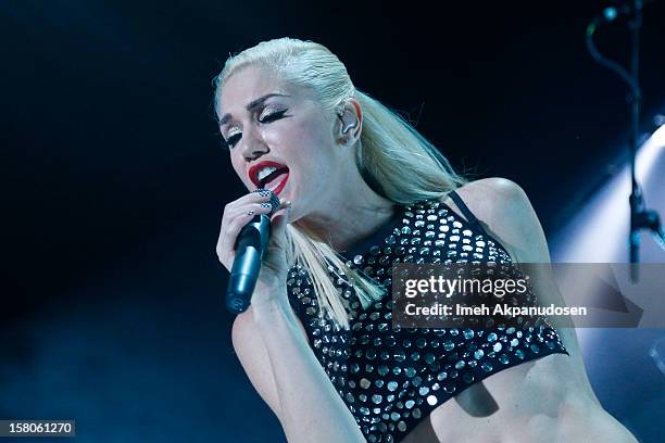 Singer Gwen Stefani of No Doubt performs onstage at the 23rd Annual KROQ Almost Acoustic Christmas at Gibson Amphitheatre on December 9, 2012 in...