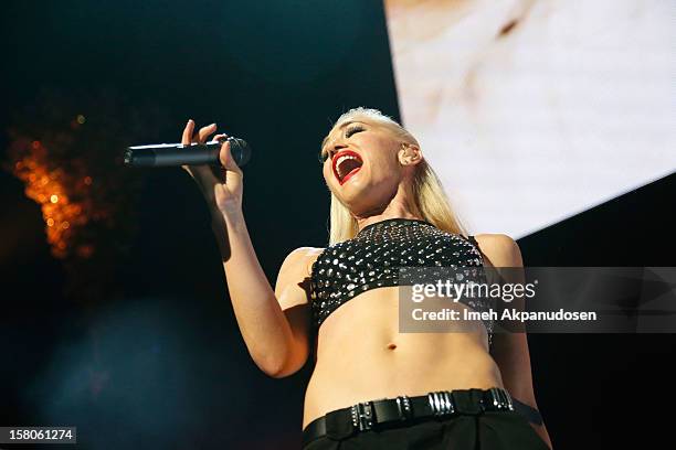 Singer Gwen Stefani of No Doubt performs onstage at the 23rd Annual KROQ Almost Acoustic Christmas at Gibson Amphitheatre on December 9, 2012 in...